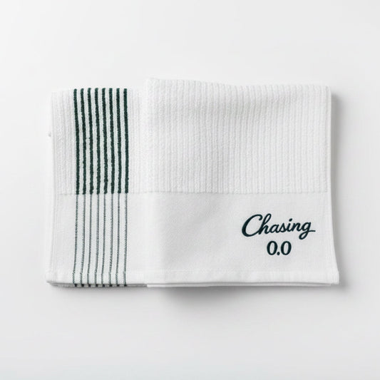 The Chasing 0.0 Caddy Towel (White/Green Stripe)