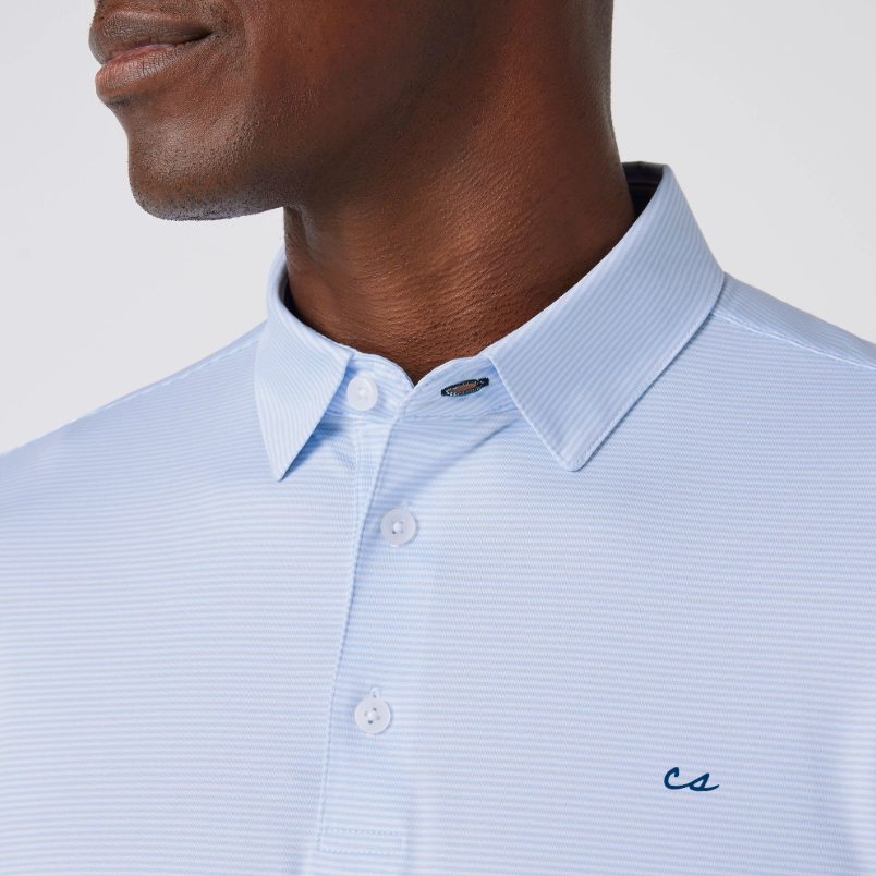 The Chalkboard Polo by Mizzen+Main (Light Blue White Stripe)